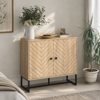 Storage Cabinet – 2-Tier, Steel Frame, Arrow-Design Doors, Oak-Effect, 80×80×29.5cm