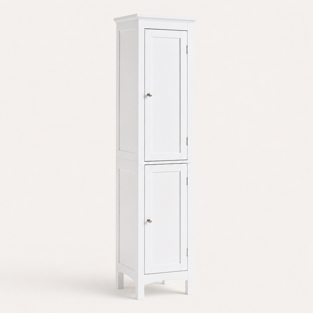 Bathroom Cabinet – Tall Slim, Double Door, Adjustable Shelves, White