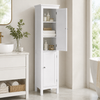 Bathroom Cabinet – Tall Slim, Double Door, Adjustable Shelves, White