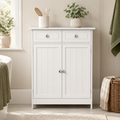 Freestanding Bathroom Storage Cabinet with 2 Drawers & Cupboard – MDF, White, 60×30×75cm