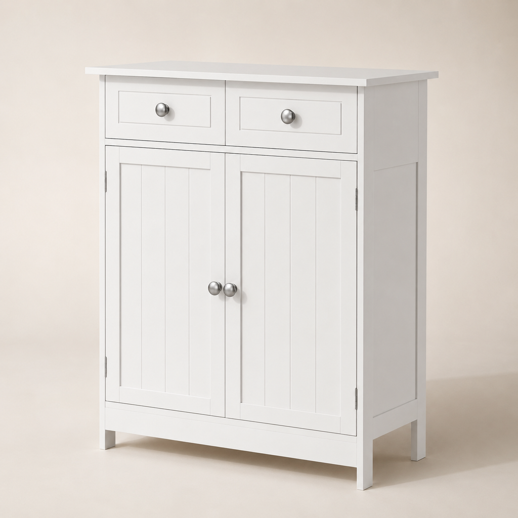 Freestanding Bathroom Storage Cabinet with 2 Drawers & Cupboard – MDF, White, 60×30×75cm