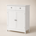 Freestanding Bathroom Storage Cabinet with 2 Drawers & Cupboard – MDF, White, 60×30×75cm