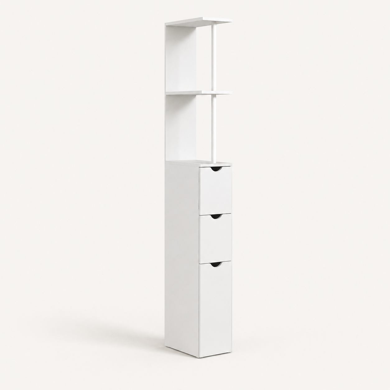 Bathroom Storage Cabinet – Tall Slim Cupboard, 2-Tier Shelf, Drawers, White