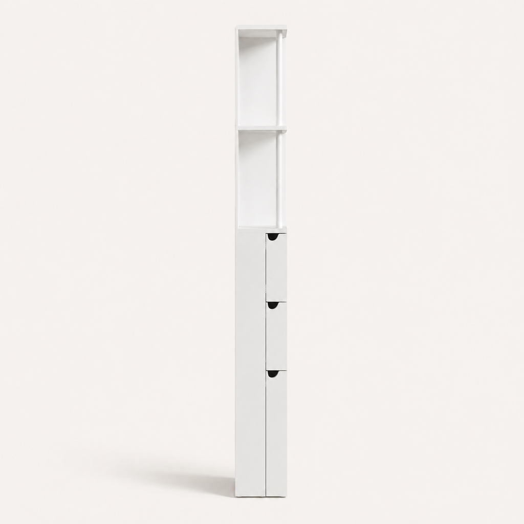 Bathroom Storage Cabinet – Tall Slim Cupboard, 2-Tier Shelf, Drawers, White