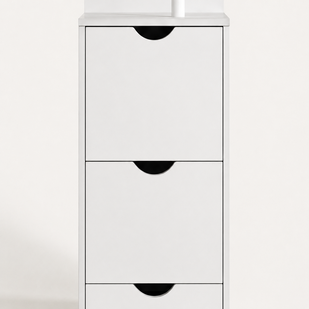 Bathroom Storage Cabinet – Tall Slim Cupboard, 2-Tier Shelf, Drawers, White