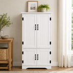 Tall Storage Cabinet with 4 Doors & Adjustable Shelves – MDF, White, 60×30×123cm