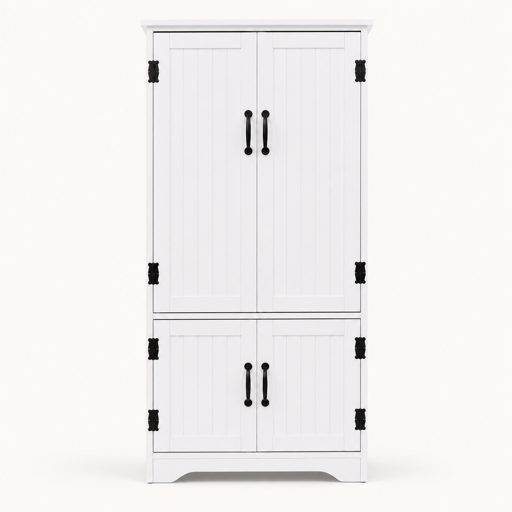 Tall Storage Cabinet with 4 Doors & Adjustable Shelves – MDF, White, 60×30×123cm