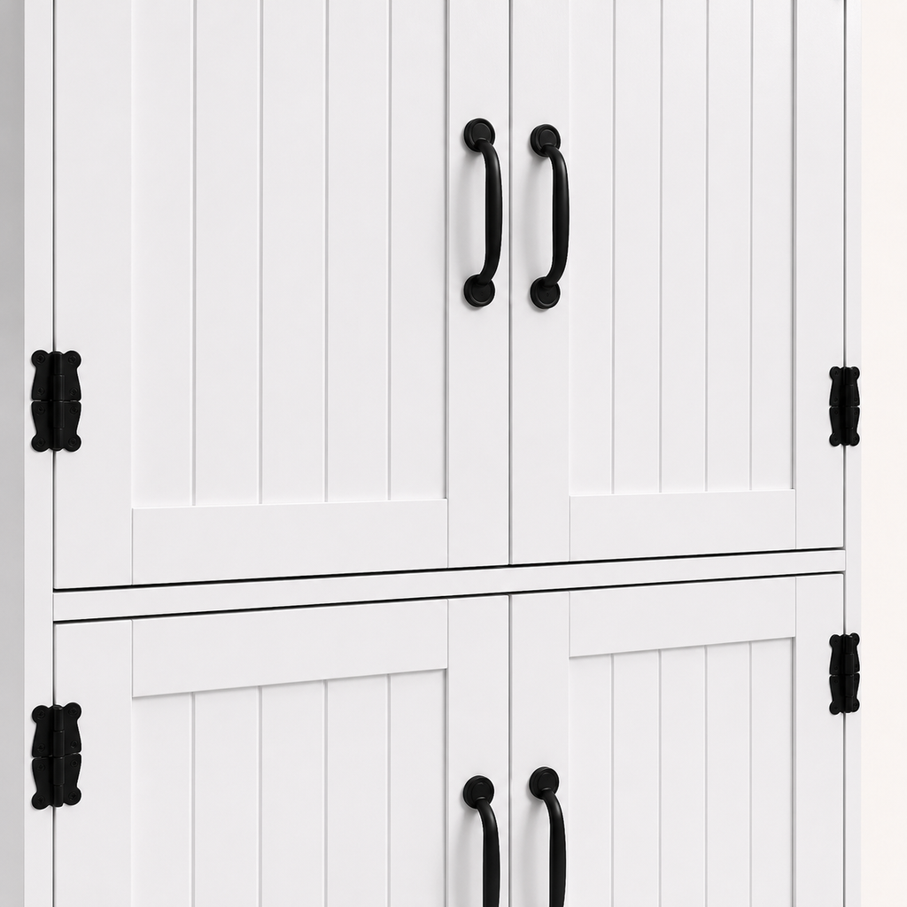 Tall Storage Cabinet with 4 Doors & Adjustable Shelves – MDF, White, 60×30×123cm