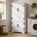Tall Storage Cabinet with 4 Doors & Adjustable Shelves – MDF, White, 60×30×123cm