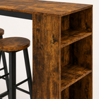 Bar Table & Stool Set Industrial 3-Piece – Metal & Particle Board, Rustic Brown, Table 91 × 91 cm