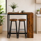 Bar Table & Stool Set Industrial 3-Piece – Metal & Particle Board, Rustic Brown, Table 91 × 91 cm