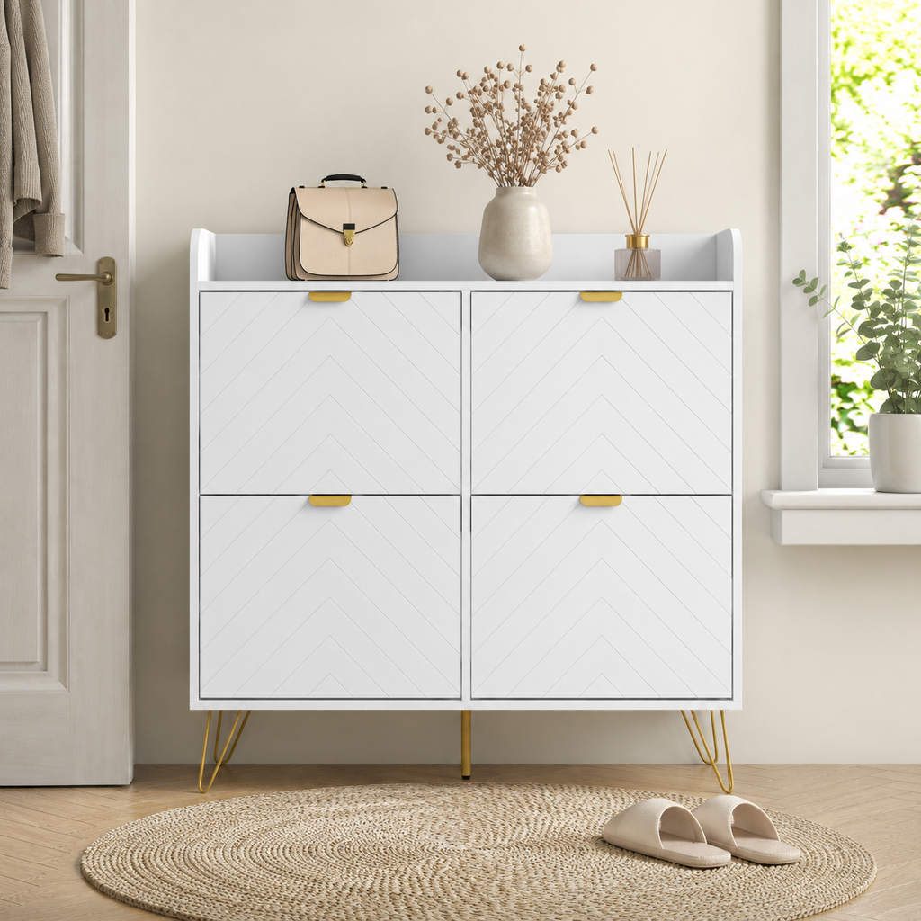 Shoe Cabinet – Slim, 4 Flip Drawers, Adjustable Shelves, 16 Pairs