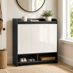 Shoe Cabinet – High-Gloss, 2 Doors & Open Shelves, 19 Pairs, Grey
