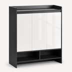 Shoe Cabinet – High-Gloss, 2 Doors & Open Shelves, 19 Pairs, Grey