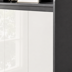 Shoe Cabinet – High-Gloss, 2 Doors & Open Shelves, 19 Pairs, Grey