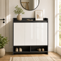 Shoe Cabinet – High-Gloss, 2 Doors & Open Shelves, 19 Pairs, Grey