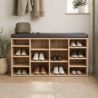 Shoe Rack – 14 Compartments, 6 Large & 8 Standard, Removable Shelves, Brown