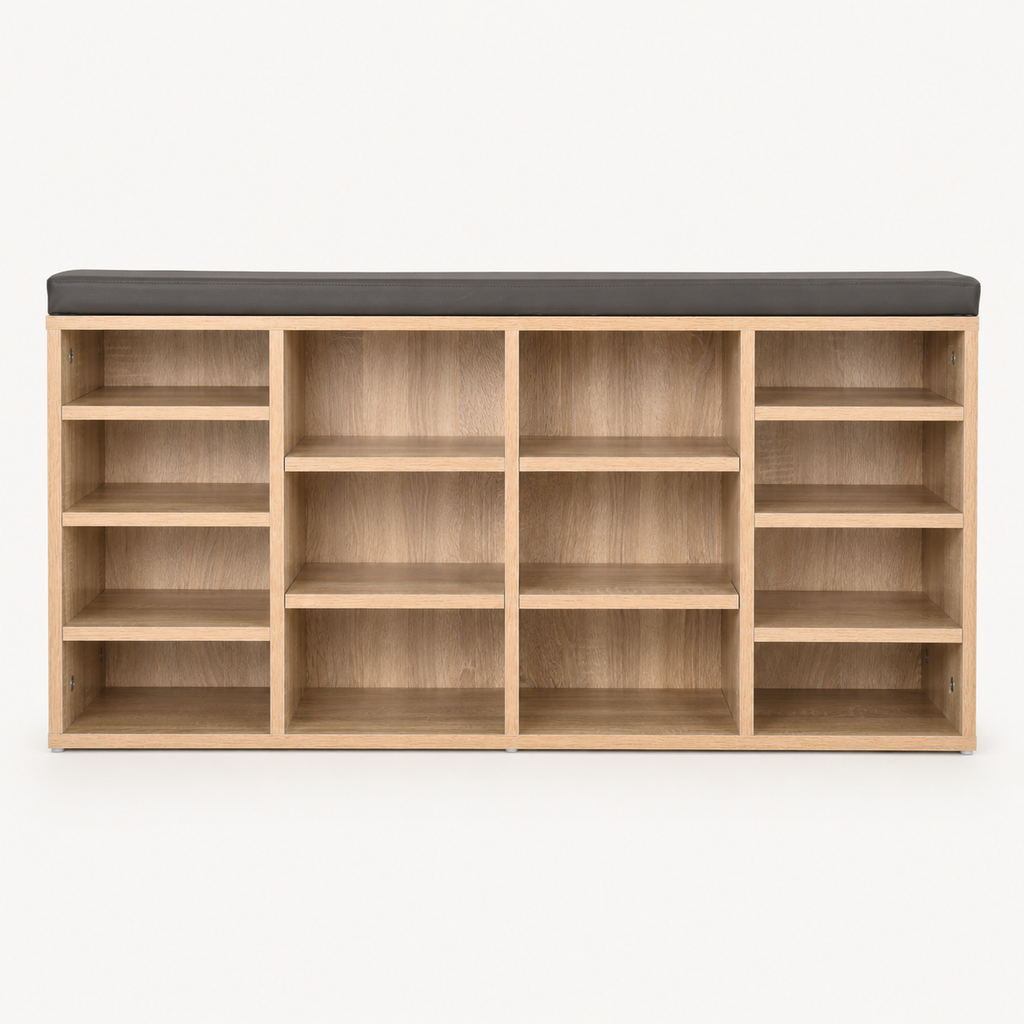 Shoe Rack – 14 Compartments, 6 Large & 8 Standard, Removable Shelves, Brown
