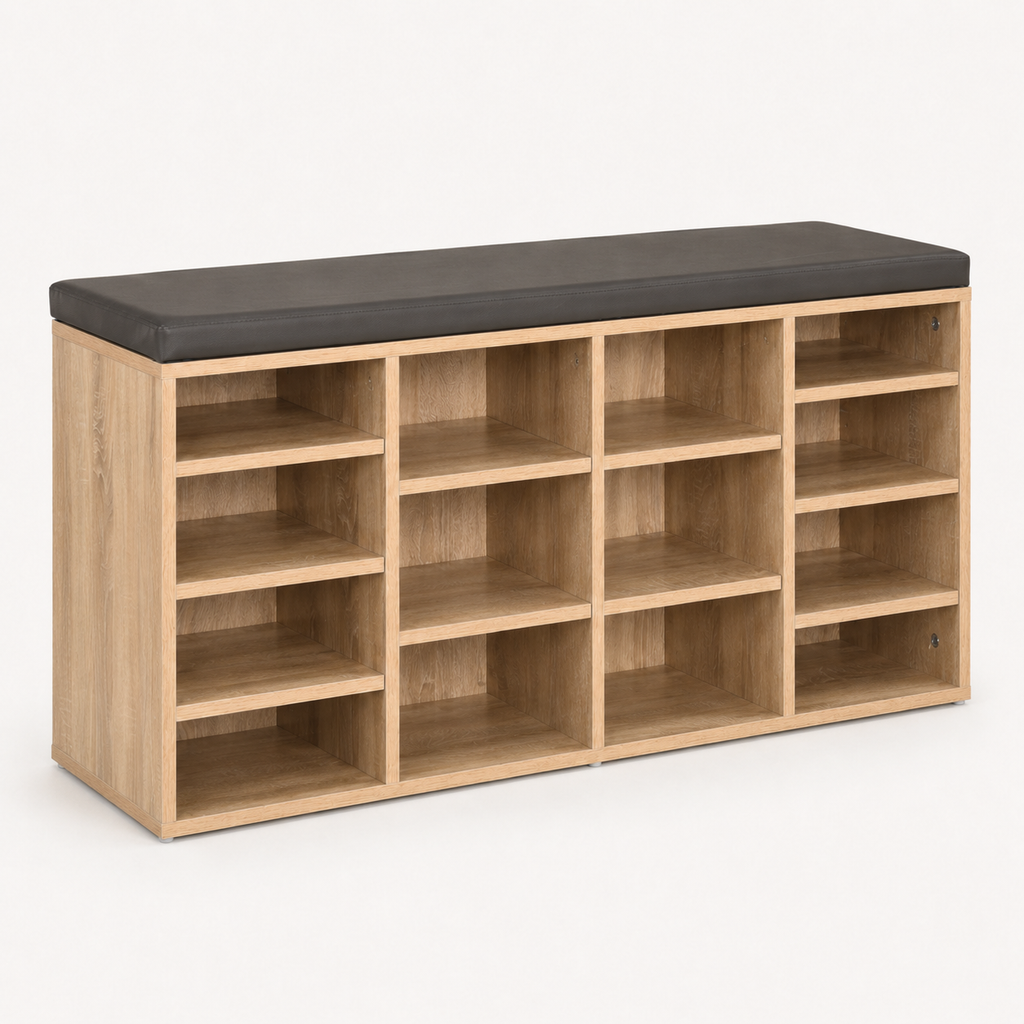 Shoe Rack – 14 Compartments, 6 Large & 8 Standard, Removable Shelves, Brown