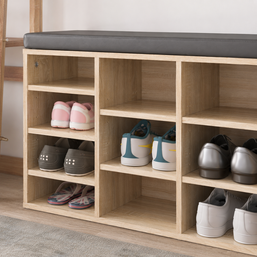 Shoe Rack – 14 Compartments, 6 Large & 8 Standard, Removable Shelves, Brown