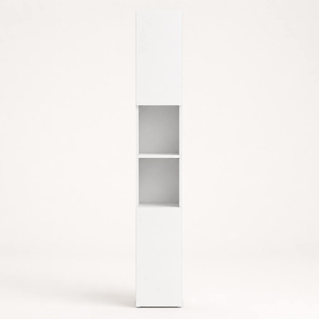 Bathroom Cabinet – Kleankin, High-Gloss Freestanding Tower, Cupboards & Open Shelves, White, 30×30×181.5cm