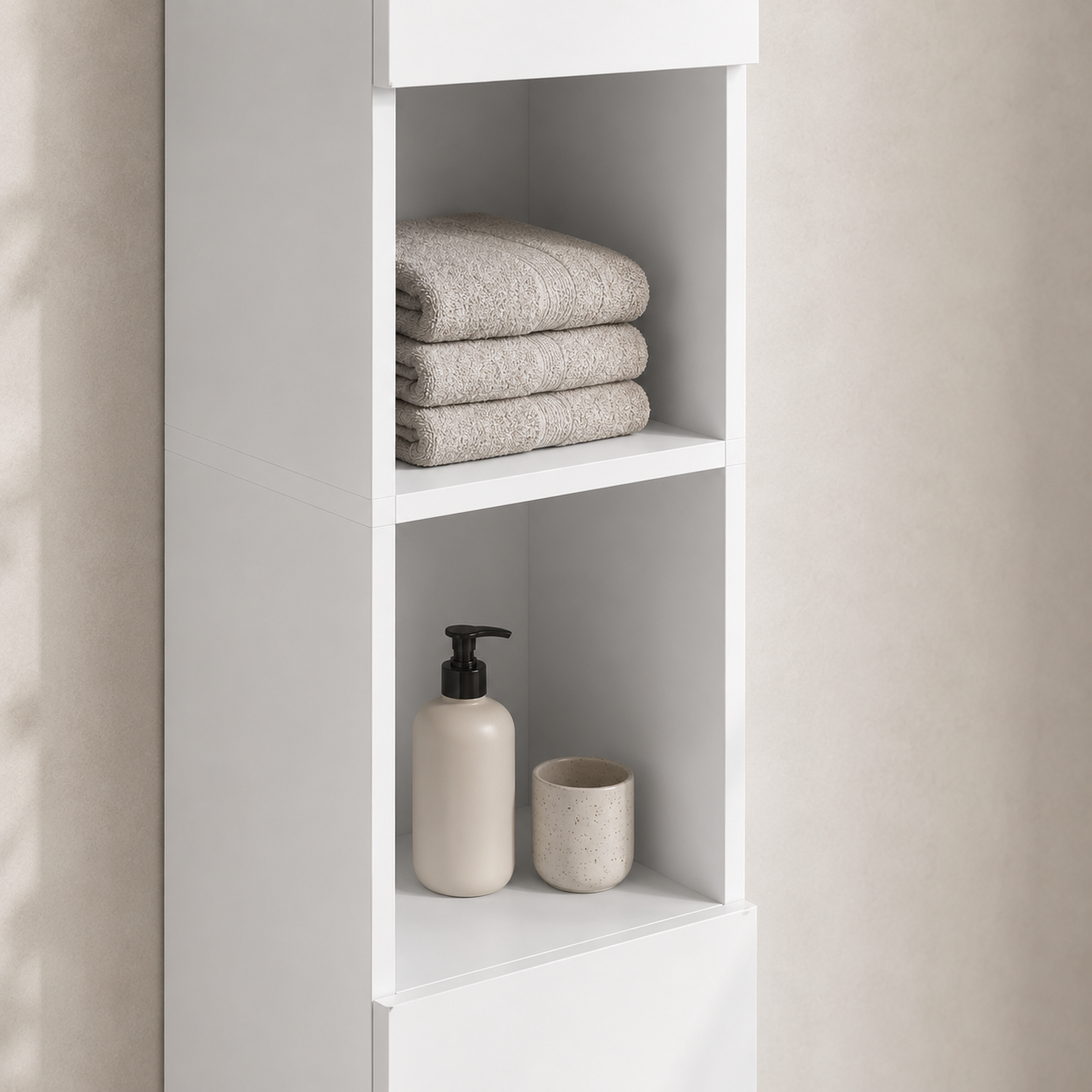 Bathroom Cabinet – Kleankin, High-Gloss Freestanding Tower, Cupboards & Open Shelves, White, 30×30×181.5cm