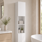 Bathroom Cabinet – Kleankin, High-Gloss Freestanding Tower, Cupboards & Open Shelves, White, 30×30×181.5cm