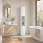 Bathroom Cabinet – Kleankin, High-Gloss Freestanding Tower, Cupboards & Open Shelves, White, 30×30×181.5cm