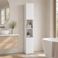 Bathroom Cabinet – Kleankin, High-Gloss Freestanding Tower, Cupboards & Open Shelves, White, 30×30×181.5cm