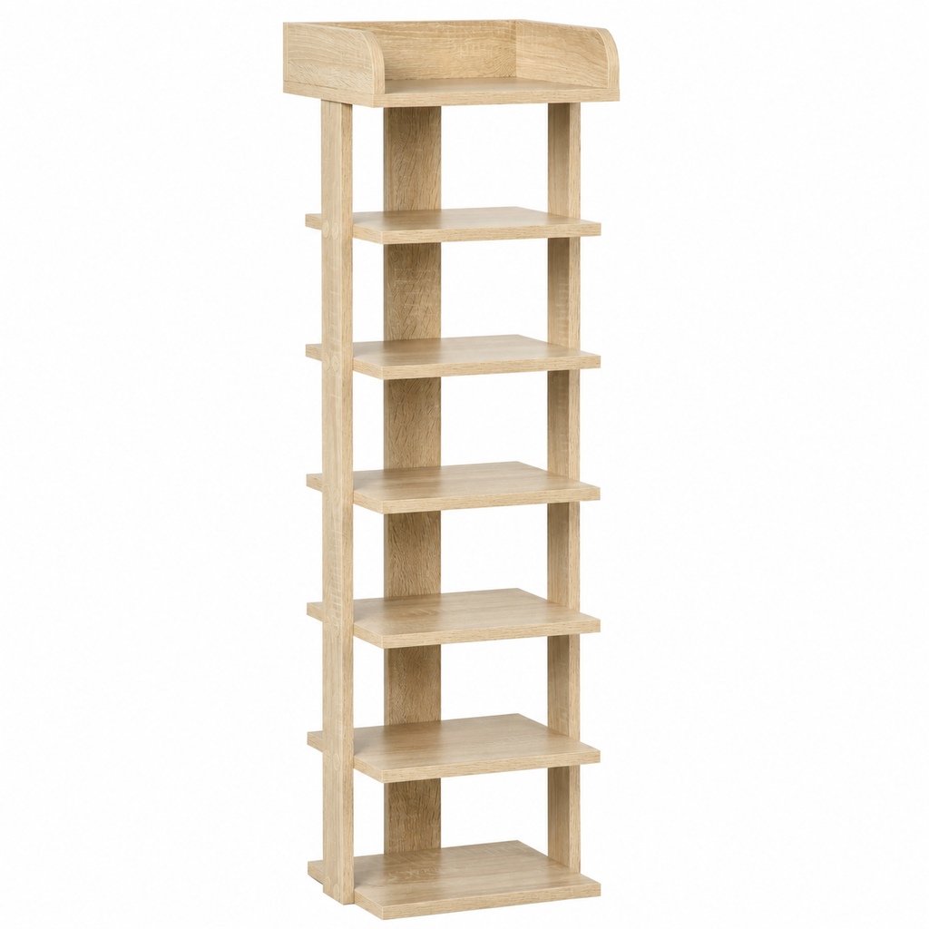 Shoe Rack 7-Tier Slim – Particle Board, Oak, 32 × 30 × 104 cm