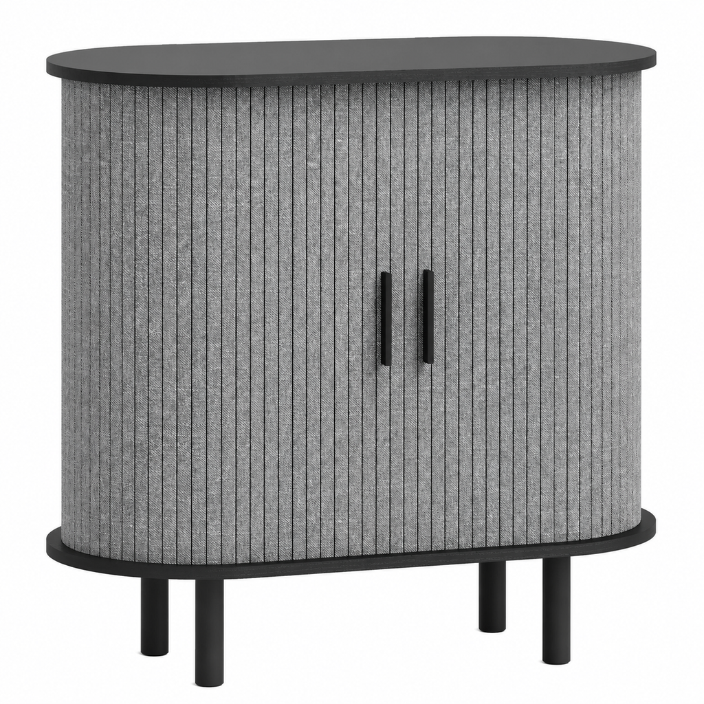Sideboard Tambour Fluted Sliding Doors – MDF & Pine Legs, Grey, 80 × 40 × 78 cm