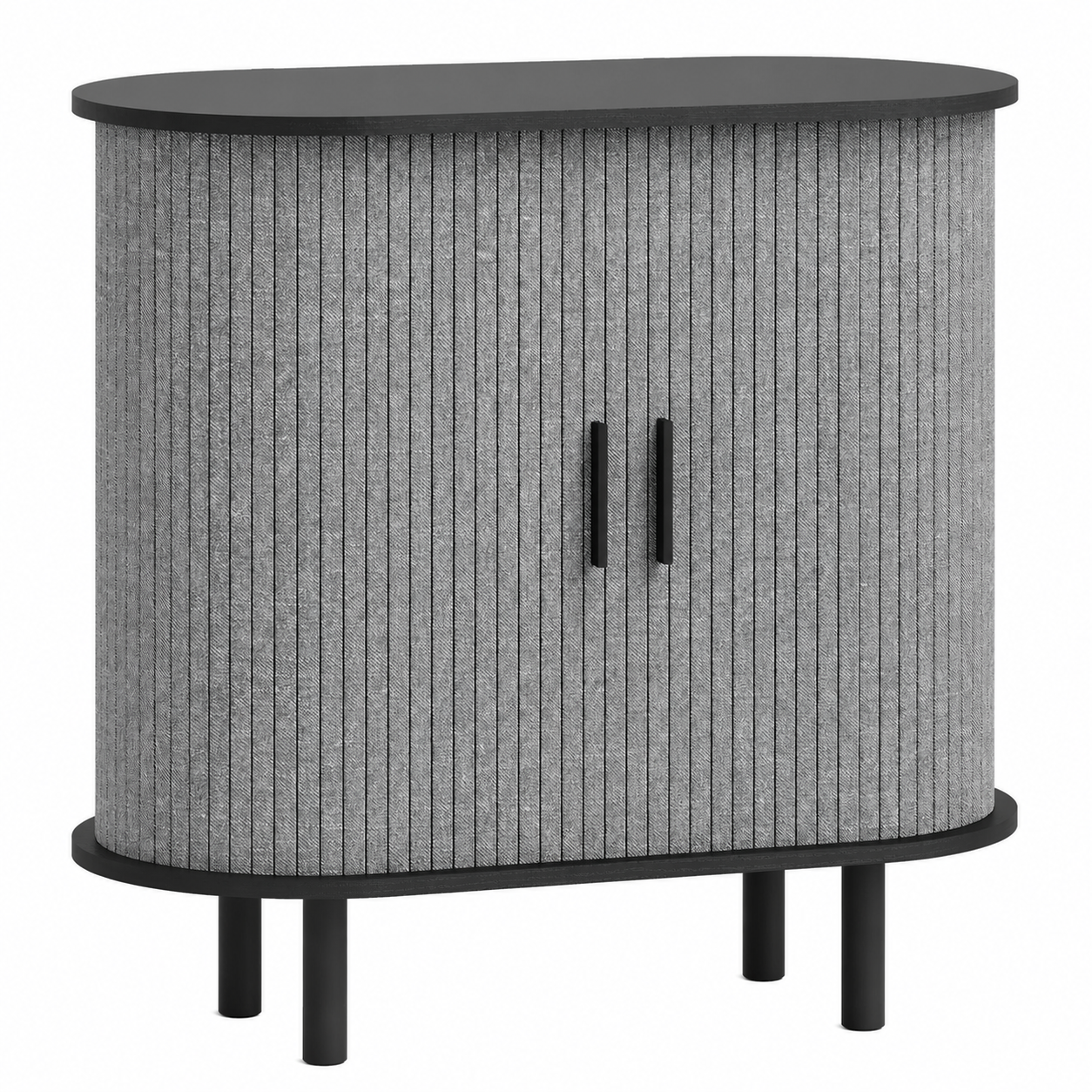 Sideboard Tambour Fluted Sliding Doors – MDF & Pine Legs, Grey, 80 × 40 × 78 cm