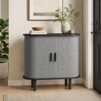 Sideboard Tambour Fluted Sliding Doors – MDF & Pine Legs, Grey, 80 × 40 × 78 cm