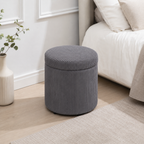Storage Ottoman Round 40 cm Corduroy – Steel Frame, Grey, Ø40 × 41 cm