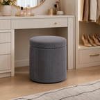 Storage Ottoman Round 40 cm Corduroy – Steel Frame, Grey, Ø40 × 41 cm