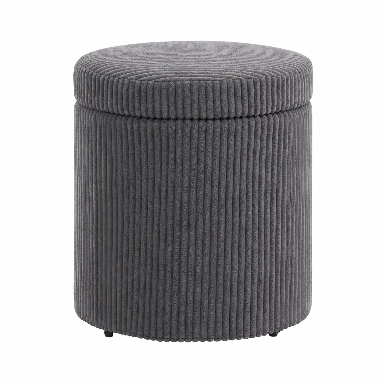 Storage Ottoman Round 40 cm Corduroy – Steel Frame, Grey, Ø40 × 41 cm