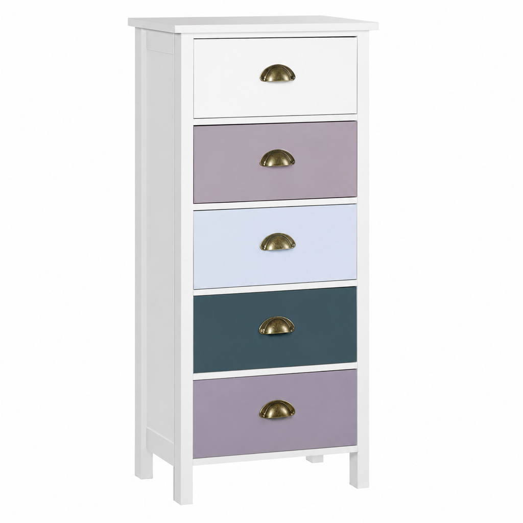Slim Chest of Drawers 5-Drawer Tonal – MDF, Blue, 45 × 30 × 95 cm