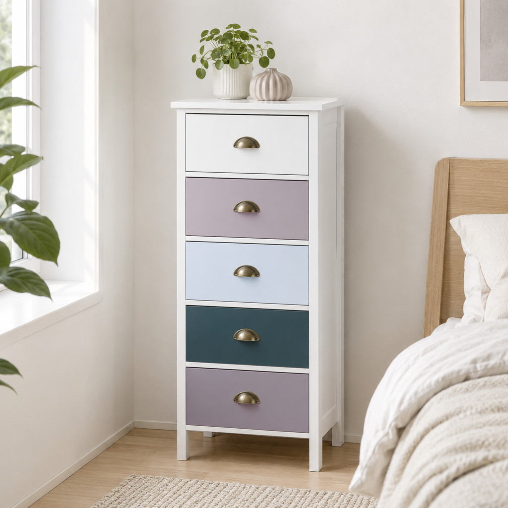 Slim Chest of Drawers 5-Drawer Tonal – MDF, Blue, 45 × 30 × 95 cm
