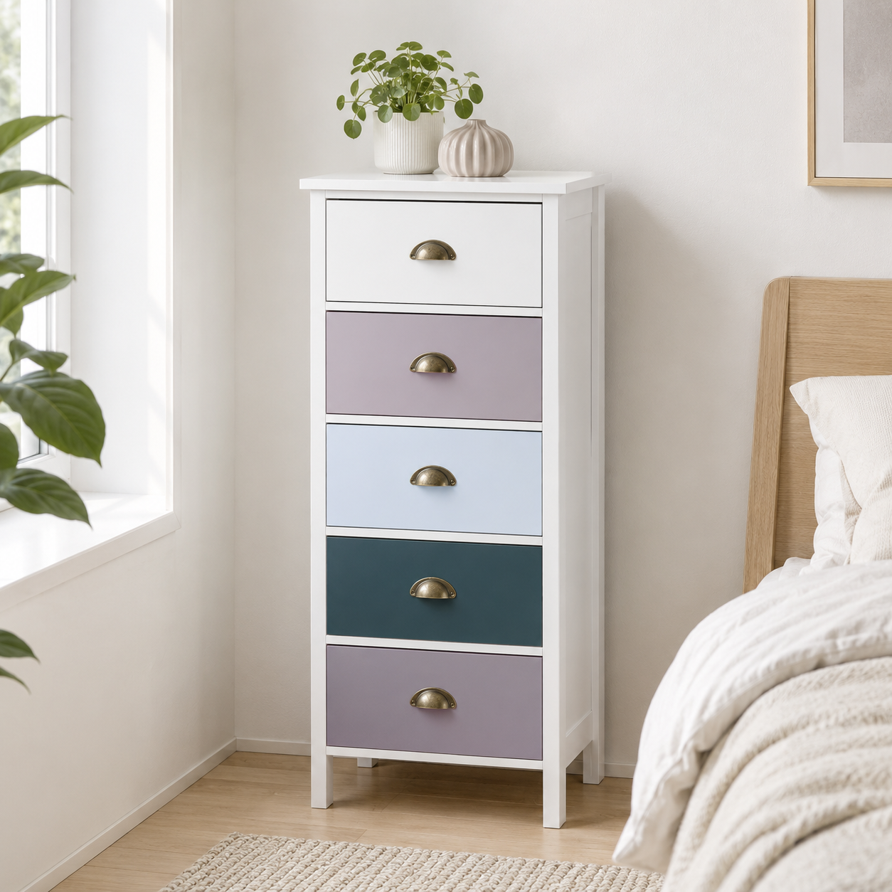 Slim Chest of Drawers 5-Drawer Tonal – MDF, Blue, 45 × 30 × 95 cm