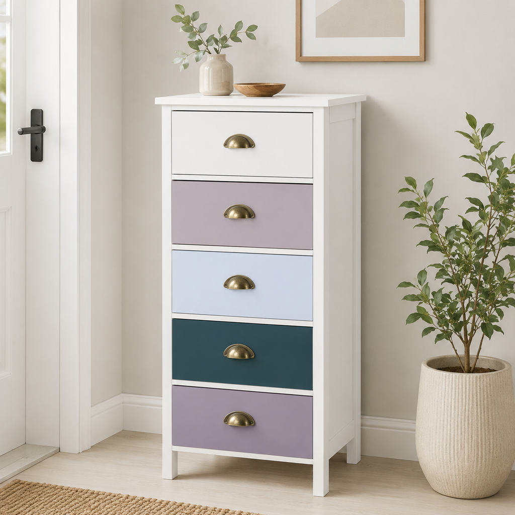 Slim Chest of Drawers 5-Drawer Tonal – MDF, Blue, 45 × 30 × 95 cm