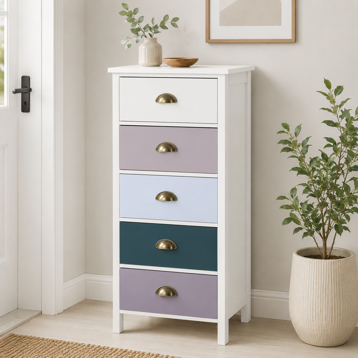 Slim Chest of Drawers 5-Drawer Tonal – MDF, Blue, 45 × 30 × 95 cm