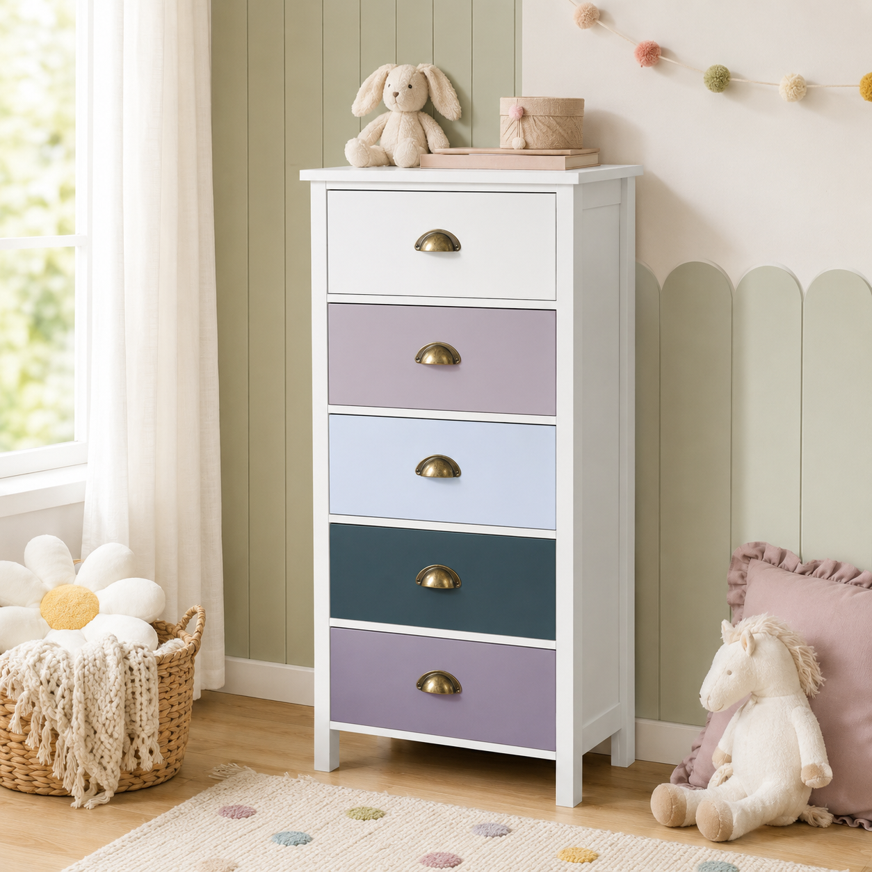 Slim Chest of Drawers 5-Drawer Tonal – MDF, Blue, 45 × 30 × 95 cm