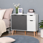 Sideboard Floor Cabinet 3-Door & Drawer – MDF & Solid Wood Legs, Grey, 90 × 30 × 72 cm