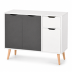 Sideboard Floor Cabinet 3-Door & Drawer – MDF & Solid Wood Legs, Grey, 90 × 30 × 72 cm