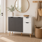 Sideboard Floor Cabinet 3-Door & Drawer – MDF & Solid Wood Legs, Grey, 90 × 30 × 72 cm