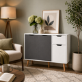 Sideboard Floor Cabinet 3-Door & Drawer – MDF & Solid Wood Legs, Grey, 90 × 30 × 72 cm
