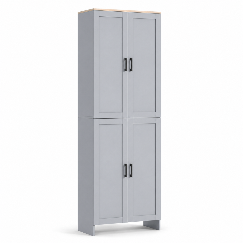 Kitchen Pantry Cupboard 4-Door Tall – Particle Board, Grey, 60 × 30 × 170.5 cm