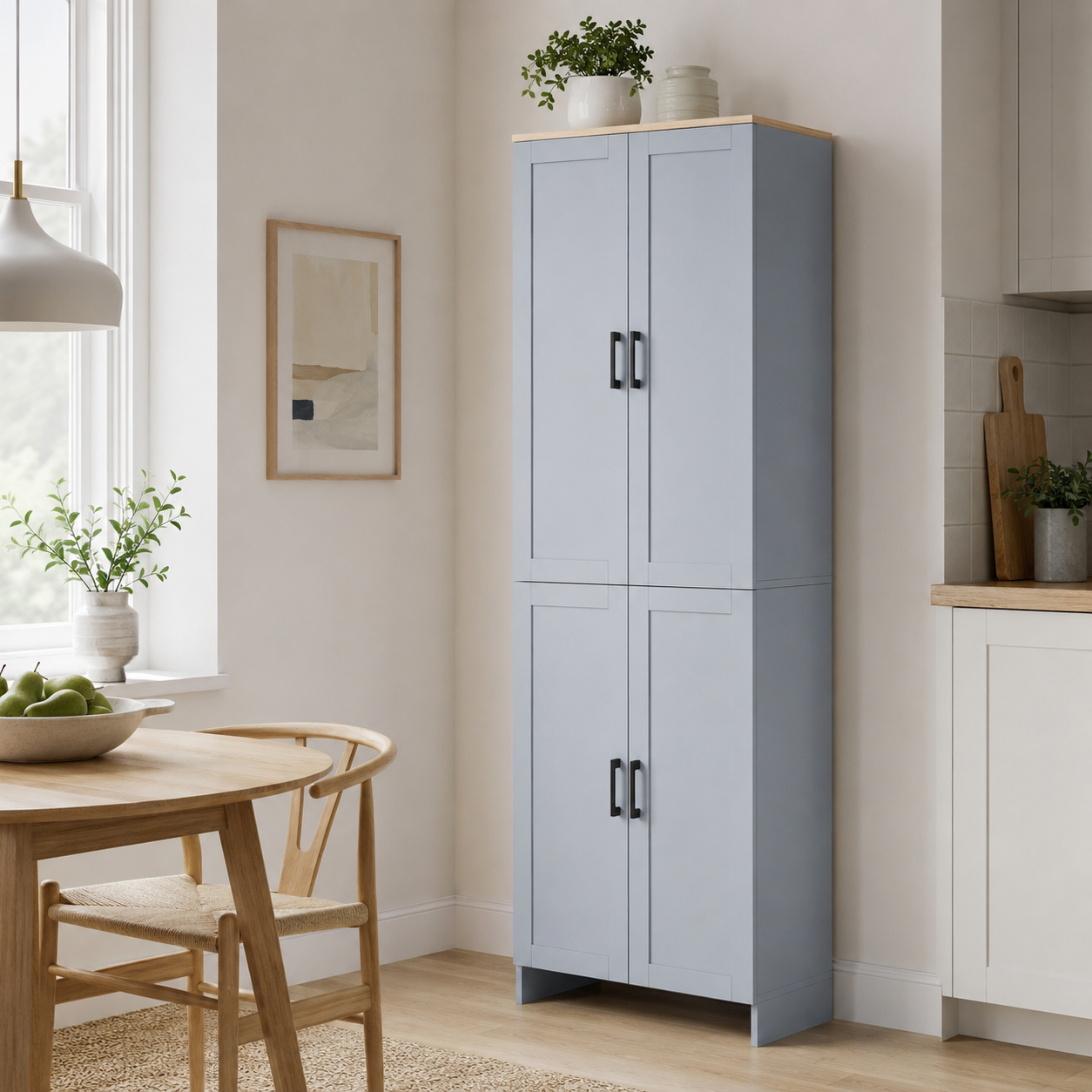 Kitchen Pantry Cupboard 4-Door Tall – Particle Board, Grey, 60 × 30 × 170.5 cm