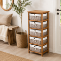 Dresser 5-Drawer Wicker Baskets – Natural Wood & Wicker, Natural, 40 × 29 × 90 cm