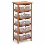 Dresser 5-Drawer Wicker Baskets – Natural Wood & Wicker, Natural, 40 × 29 × 90 cm